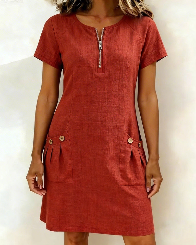 AZAHAR | VESTIDO CASUAL DE ALGODÓN CON CREMALLERA Y BOLSILLOS