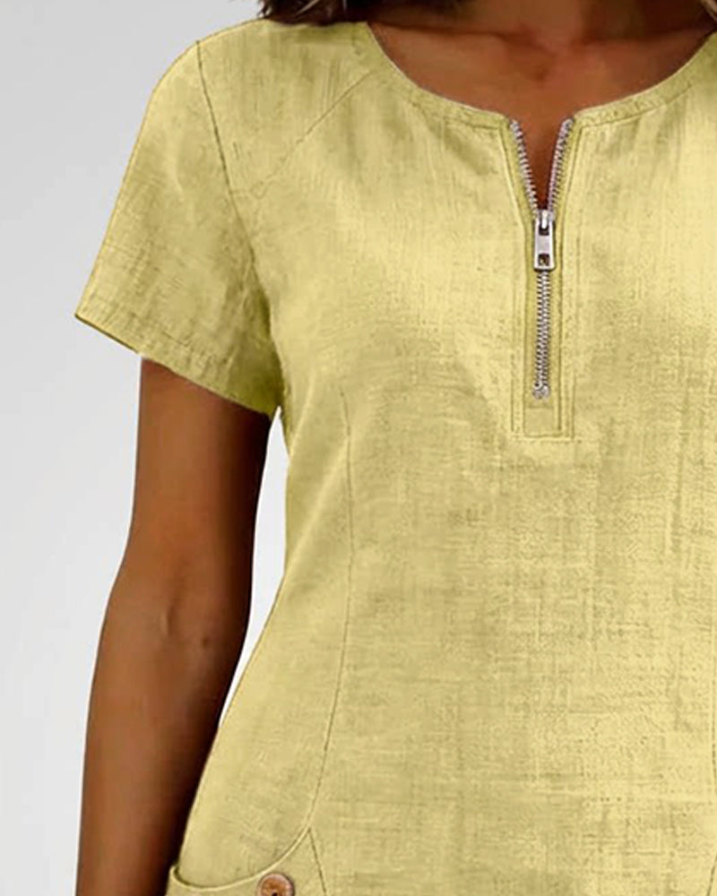 AZAHAR | VESTIDO CASUAL DE ALGODÓN CON CREMALLERA Y BOLSILLOS