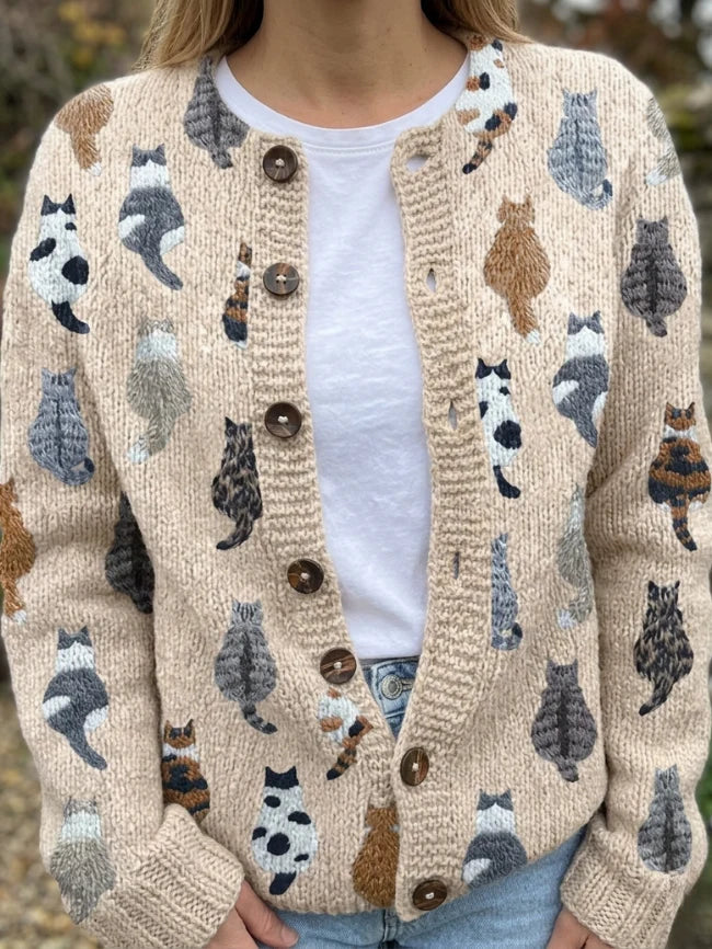 CHARLOTTE™ | CÁRDIGAN  DE PUNTO CON ESTAMPADO DE GATO