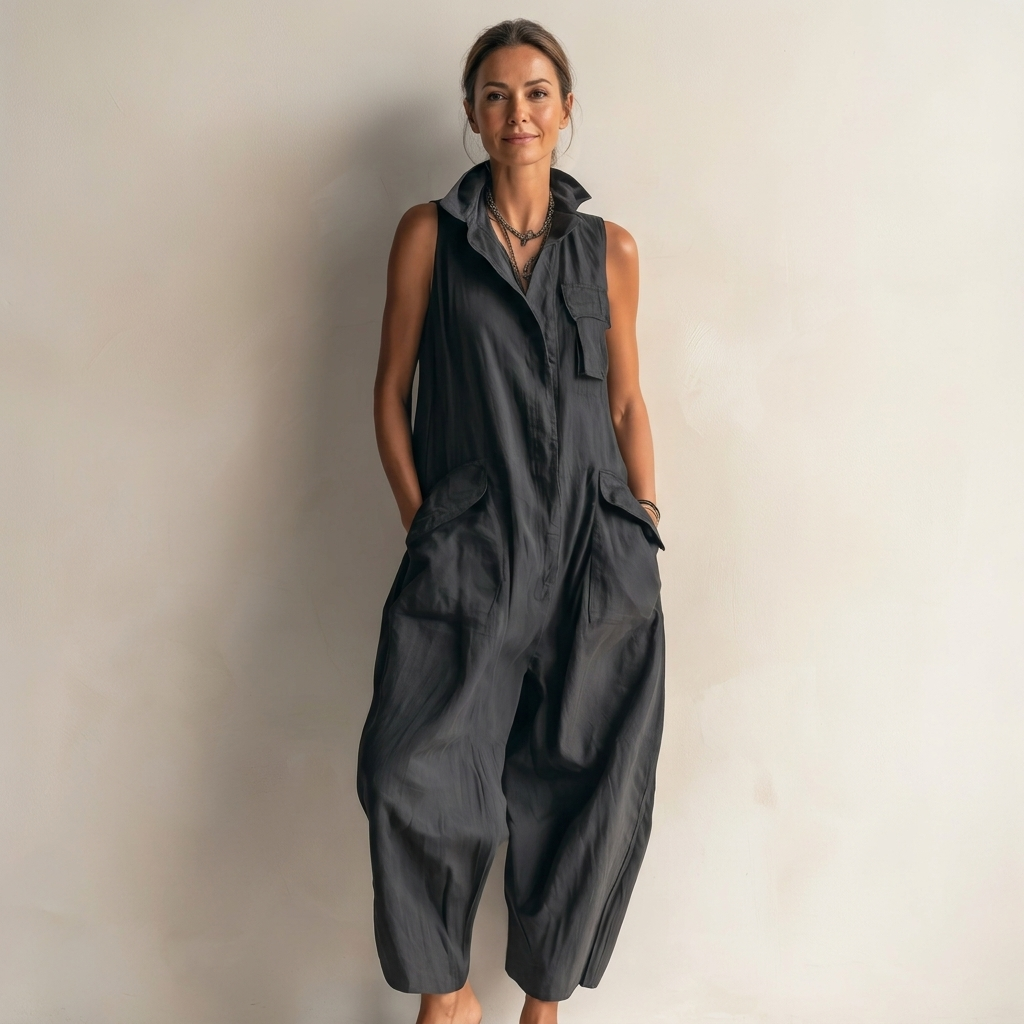 ELIVIANA | JUMPSUIT SIN MANGAS UTILITARIO ESTILO CARGO