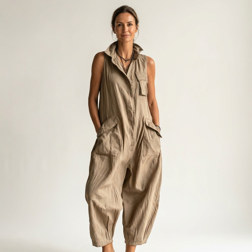 ELIVIANA | JUMPSUIT SIN MANGAS UTILITARIO ESTILO CARGO