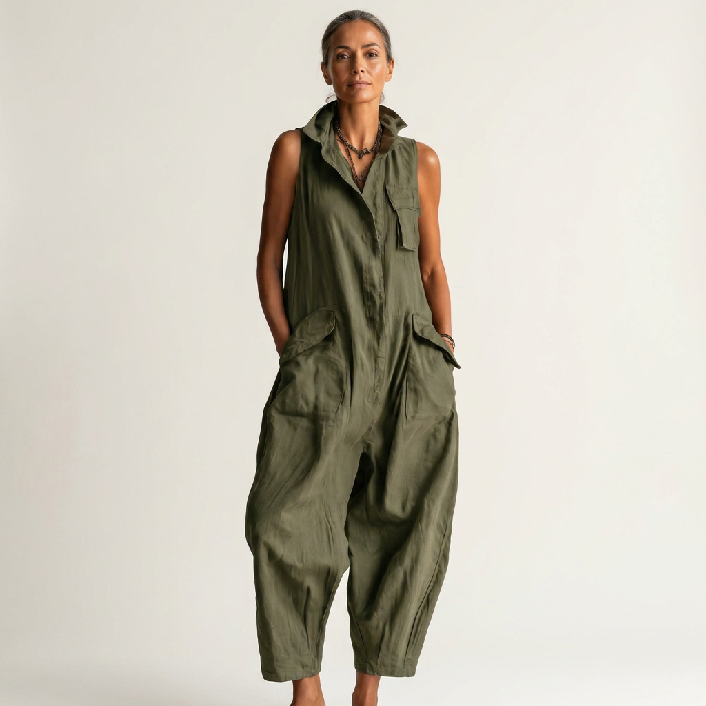 ELIVIANA | JUMPSUIT SIN MANGAS UTILITARIO ESTILO CARGO