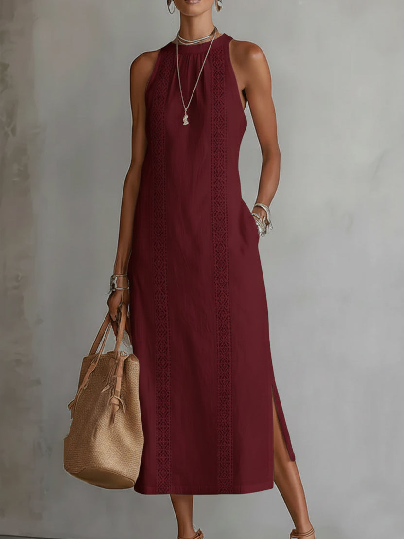 JIMENA | VESTIDO MIDI CON CUELLO MANDARÍN BORDADO