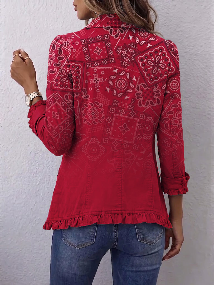 CRISELLE™ | CHAQUETA CON VOLANTES Y ESTAMPADO BOHEMIO