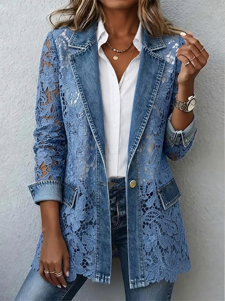 LACINDA™ | CHAQUETA TIPO BLAZER CON PANELES DE ENCAJE FLORAL