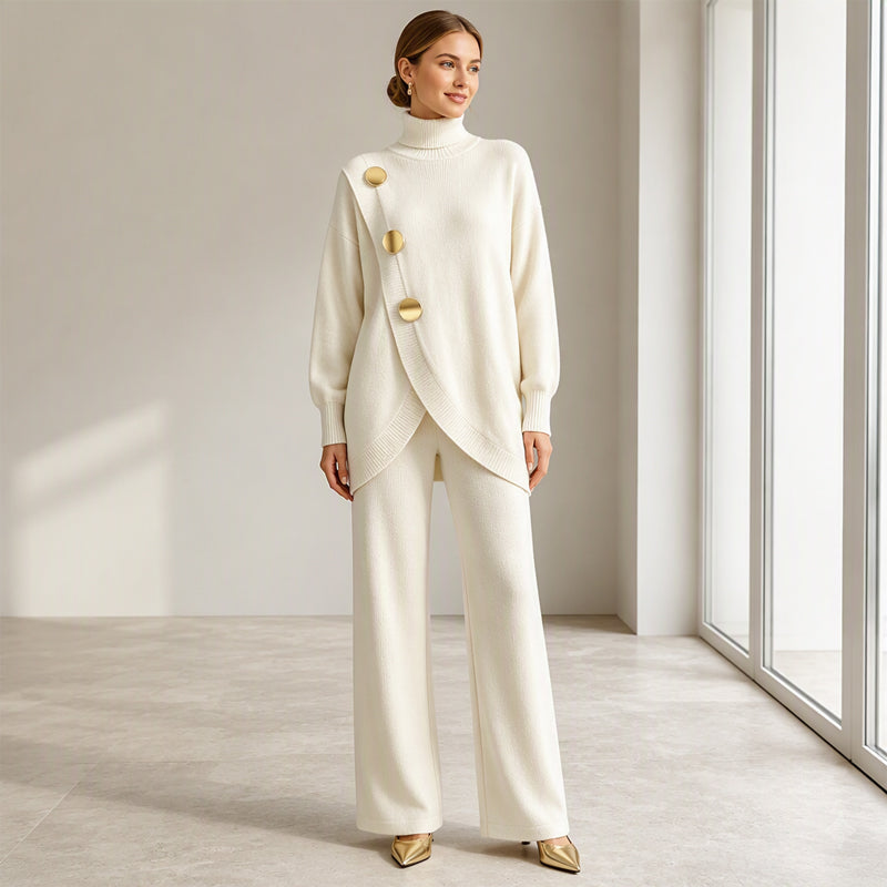 NOA | CONJUNTO TEJIDO: JERSEY DE CUELLO ALTO Y PANTALÓN ANCHO