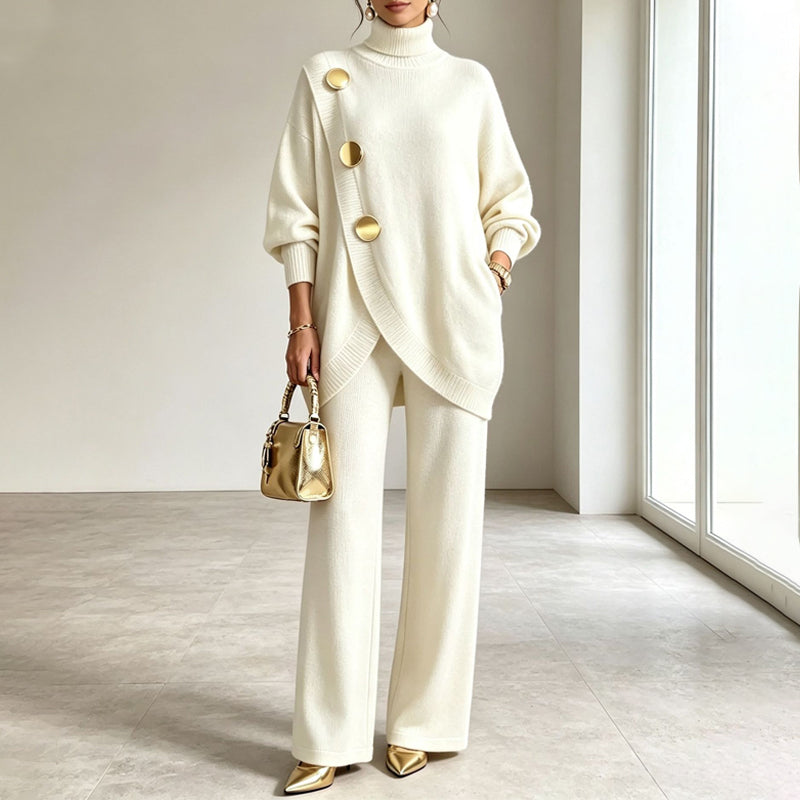 NOA | CONJUNTO TEJIDO: JERSEY DE CUELLO ALTO Y PANTALÓN ANCHO
