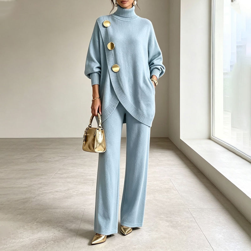 NOA | CONJUNTO TEJIDO: JERSEY DE CUELLO ALTO Y PANTALÓN ANCHO
