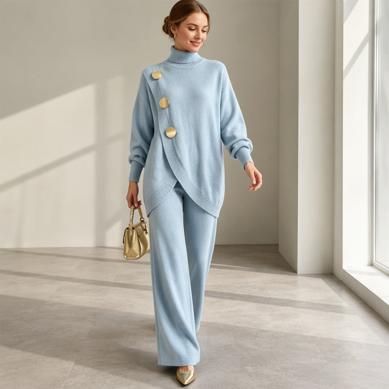 NOA | CONJUNTO TEJIDO: JERSEY DE CUELLO ALTO Y PANTALÓN ANCHO